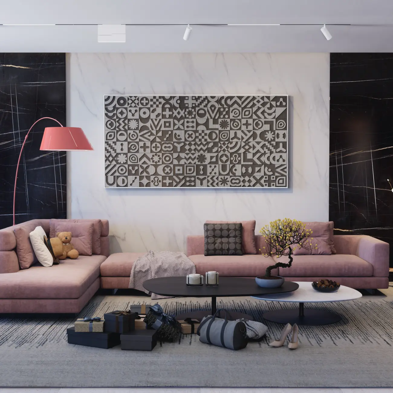 Modern wall art sculpture in black and white color